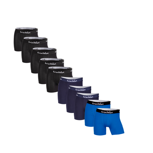 Bambus boxershorts pakke (10 stk) - Sort, Navy & Blå